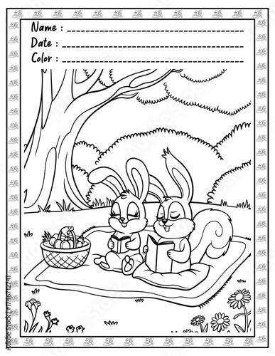 Fluffy Friends Coloring Page & Book for Adults and Kid. High resolution (300 DPI), Ready to print on standard 8.5x11-(A4) inch paper With (No Bleed), Black and White. Vector illustration