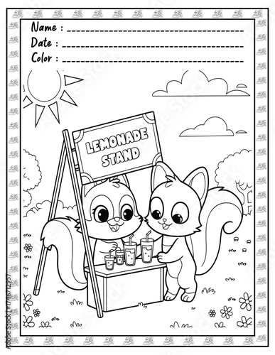 Fluffy Friends Coloring Page & Book for Adults and Kid. High resolution (300 DPI), Ready to print on standard 8.5x11-(A4) inch paper With (No Bleed), Black and White. Vector illustration