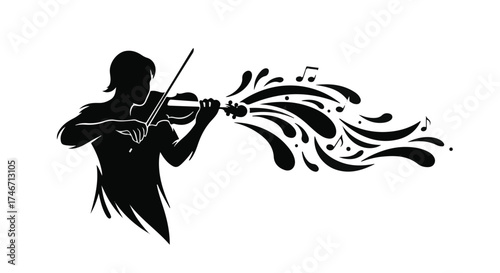 Musician's silhouette creatively expressing melody with vibrant splashes and notes