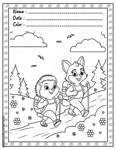 Fluffy Friends Coloring Page & Book for Adults and Kid. High resolution (300 DPI), Ready to print on standard 8.5x11-(A4) inch paper With (No Bleed), Black and White. Vector illustration