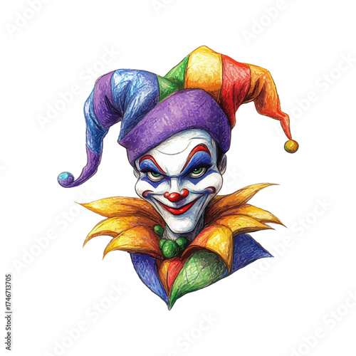mardi gras jester hand drawn illustration