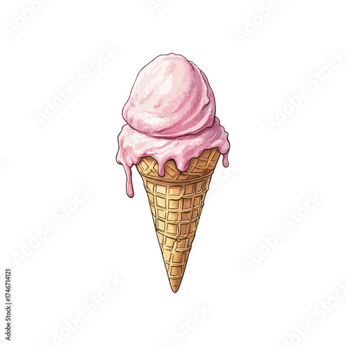 melting ice cream cone hand drawn illustration