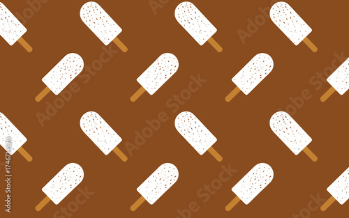 Seamless pattern of white speckled ice cream bars on a warm brown background
