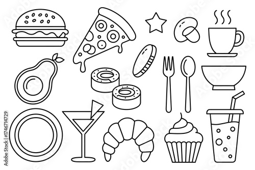 Delicious food and drink line art collection for your creative projects