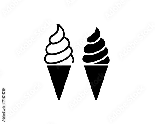 Two black and white ice cream cones minimalist design simple sweet treats delicious dessert icon