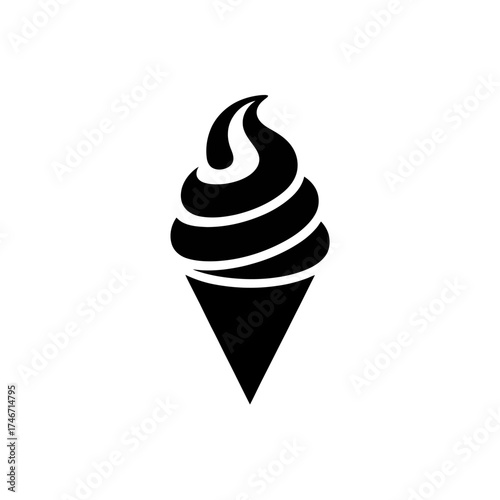 Minimalist black and white soft serve ice cream cone logo design simple icon for branding
