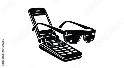 Old flip phone and futuristic augmented reality glasses side by side