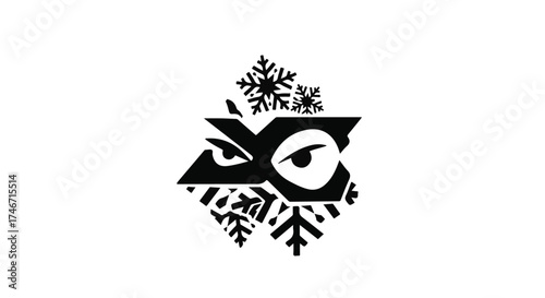 Stylized owl eyes and snowflakes create a frosty, wintery emblem