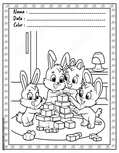 Fluffy Friends Coloring Page & Book for Adults and Kid. High resolution (300 DPI), Ready to print on standard 8.5x11-(A4) inch paper With (No Bleed), Black and White. Vector illustration