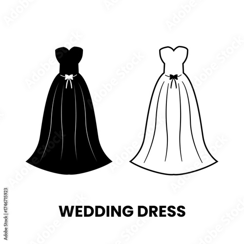 Wedding dress line fashion icon sign symbol design vector