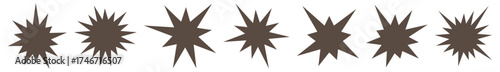 Set of comic splash, explosion, burst, bang, blast, shine and star vector icons isolated on transparent background. Perfect design elements for sale labels, discount stickers, promo tags, advertising.