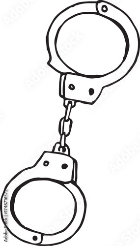 Handcuffs vector illustration in black and white with connected rings and locking mechanism for law enforcement, security and restraint design themes