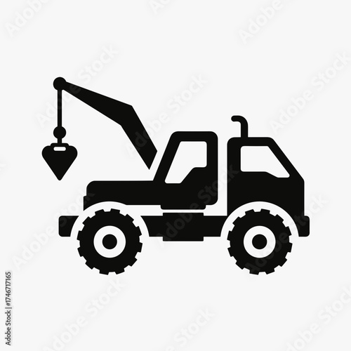 Construction topics icon featuring a truck crane for industrial purposes. Truck crane outline depicts heavy equipment and building processes, alongside cargo transportation.