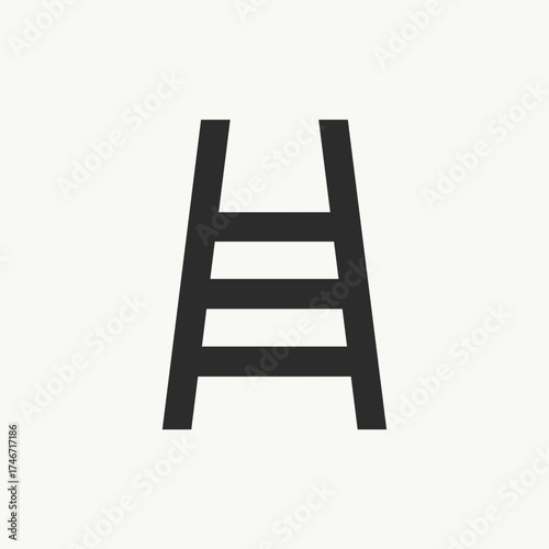 Black stepladder on white background signifies progress, advancement. Simple stepladder illustration offers straightforward path, symbolizing ascent and upwards trajectory.