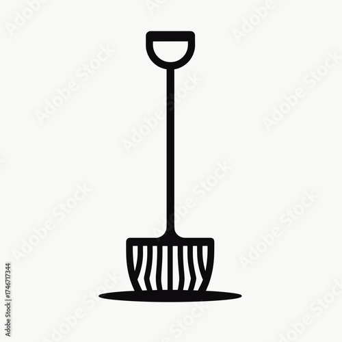 Simple shovel illustration isolated on white background for construction topics. Shovel image emphasizes its utility with straight lines and minimalist aesthetic.