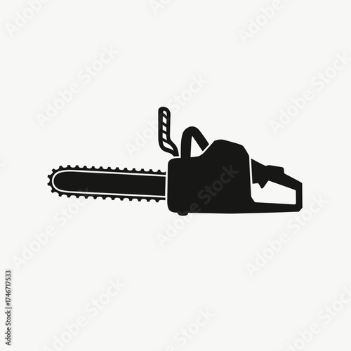 Chainsaw icon representing construction topics. Chainsaw tool depicts forestry, lumbering, and tree cutting, it is an essential equipment for woodworkers.