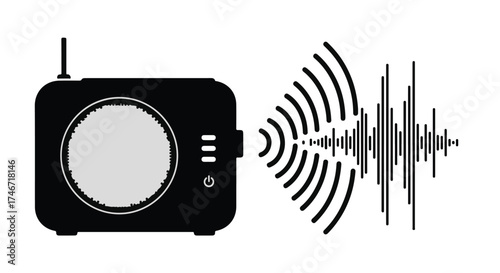 Retro radio broadcasting sound waves and audio waveform