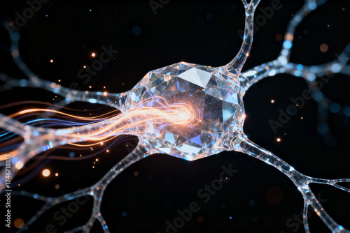 Neuron cell structure with glowing signals