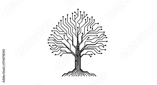 Digital tree symbolizing technological growth and interconnectedness