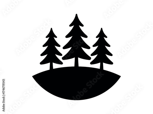 Black Silhouette of Three Evergreen Trees on a Small Hill