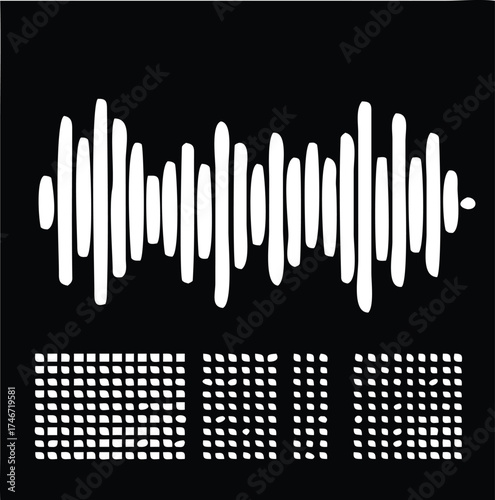 Abstract sound waveform and digital audio display visual representation
