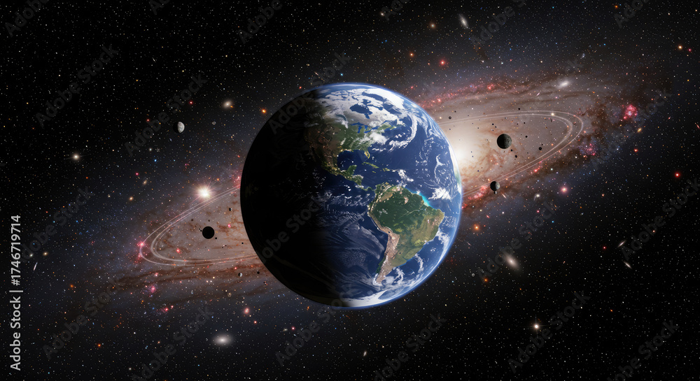Obraz premium Planet earth in space realistic globe with galaxy background