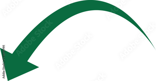 Green curved arrow pointing downward and left