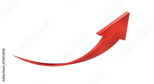 Red 3 D arrow curving upwards against a black background isolated on a transparent background