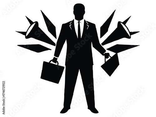 Vector art of silhouette of a businessman with briefcases