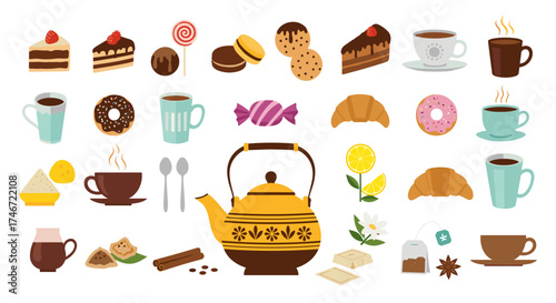 A delightful assortment of sweet treats and hot beverages perfect for an afternoon break.