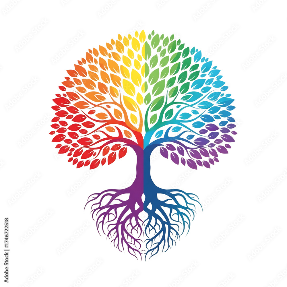 Naklejka premium Vibrant rainbow tree of life symbolizing growth and connection