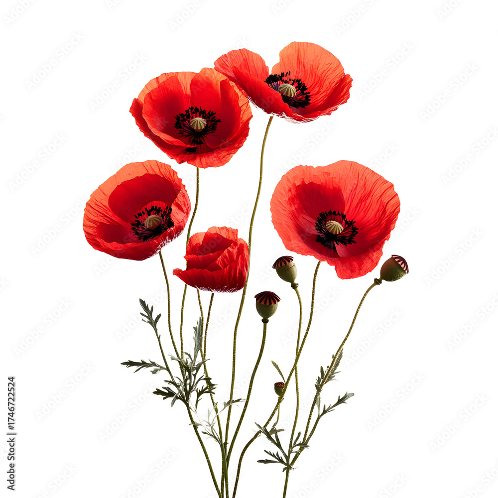 Obraz premium Vibrant Red Poppies Floral Arrangement on White Background