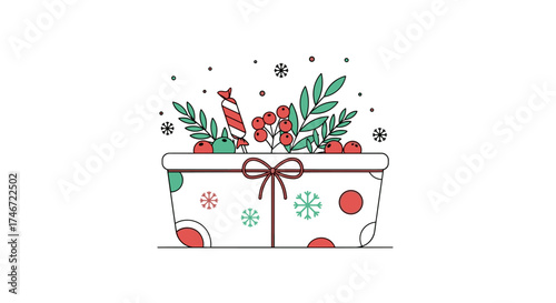 A festive basket brimming with holiday cheer and sweet treats.