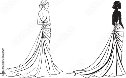 Elegant evening gown fashion illustration silhouette