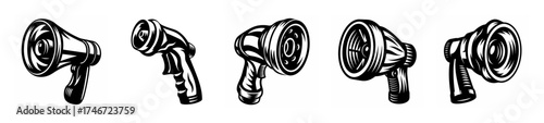 Diverse hose nozzles collection featuring different sprays water delivery patterns and adjustable settings