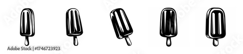 A quintet of refreshing ice cream bars with textured detail in a playful arrangement