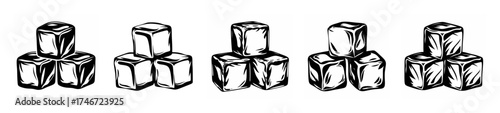 Five identical stacked ice cubes with internal textures symbolizing refreshment and coolness