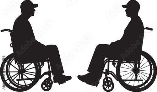 Two men in wheelchairs facing each other silhouette