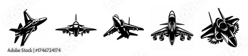 Dynamic collection of fighter jets in mid-air maneuvers and aerial combat poses