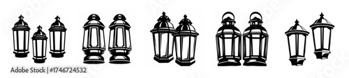 Collection of vintage lanterns decorative outdoor lighting elements for garden pathways and events
