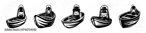 Artistic rendition of a boat with a lantern at different angles a striking monochrome sketch