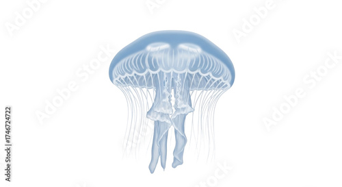Isolated Jellyfish Swimming Underwater with Delicate Tentacles in Light Blue Tones