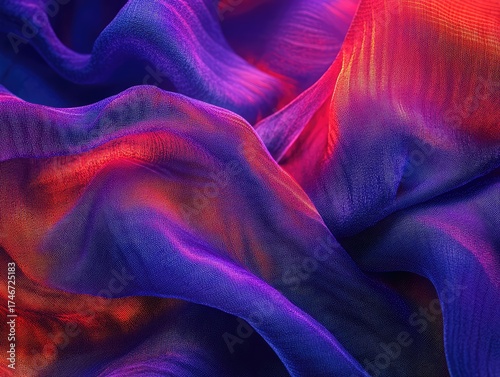 A close-up of the dark blue and purple silk fabric, with smooth lines and subtle ripples that give it an ethereal quality.