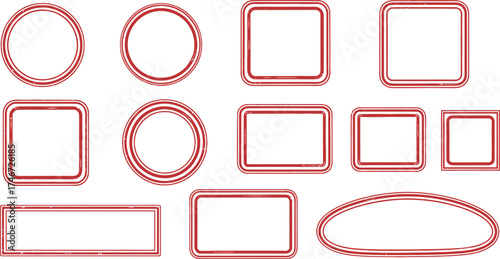 red stamp frames vector set with vintage texture for invitations cards posters and retro branding