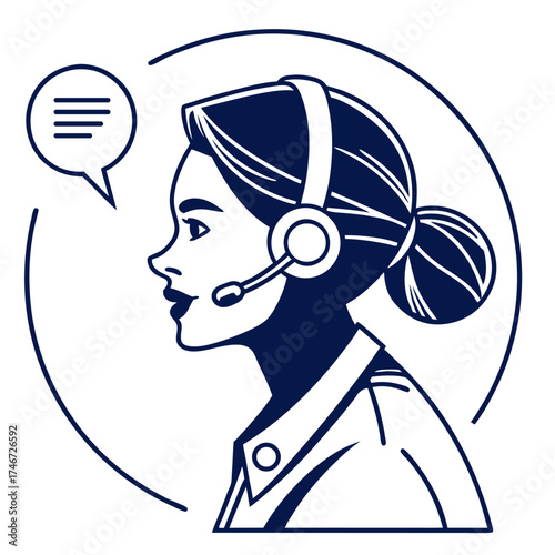 Customer Support Woman with Headset Vector Illustration