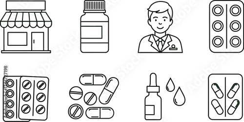 healthcare icons vector set for pharmacy wellness and medical services branding and web design