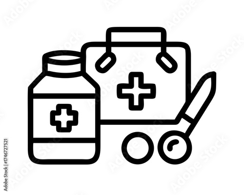 Photos Medical kit with medicine bottle and scissors