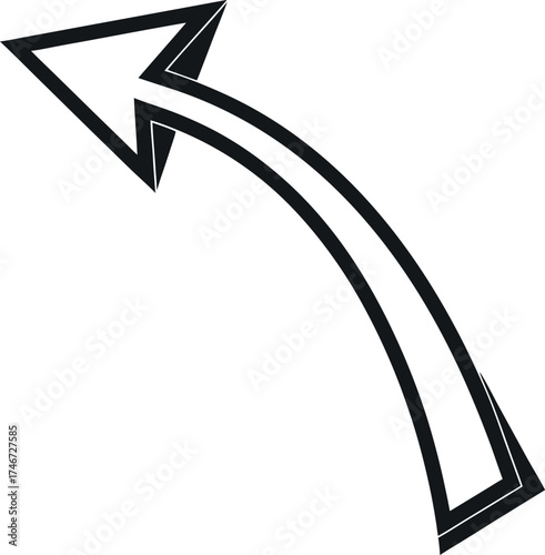 Vector art of curved black arrow pointing up and to the left