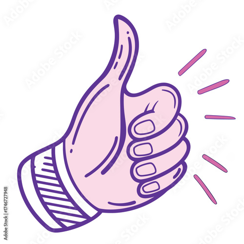Vector art of purple hand giving thumbs up with pink sparkles