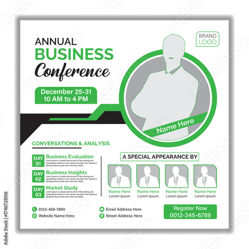 Annual business conference flyer template, Corporate event poster design, Business seminar flyer layout, Editable conference flyer vector, Modern business event template, Professional meeting poster